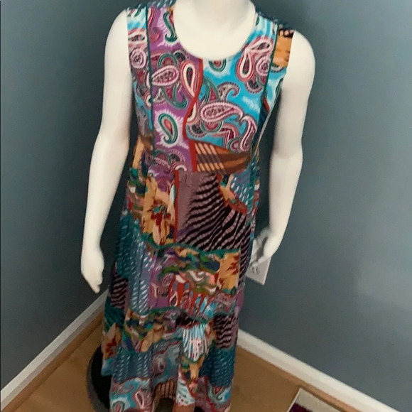 Rain and rainbow colorful boho peasant maxi dress - Picture 2 of 8